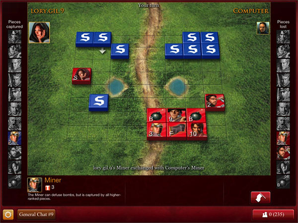 Screenshot of quick arena game played on Stratego.com